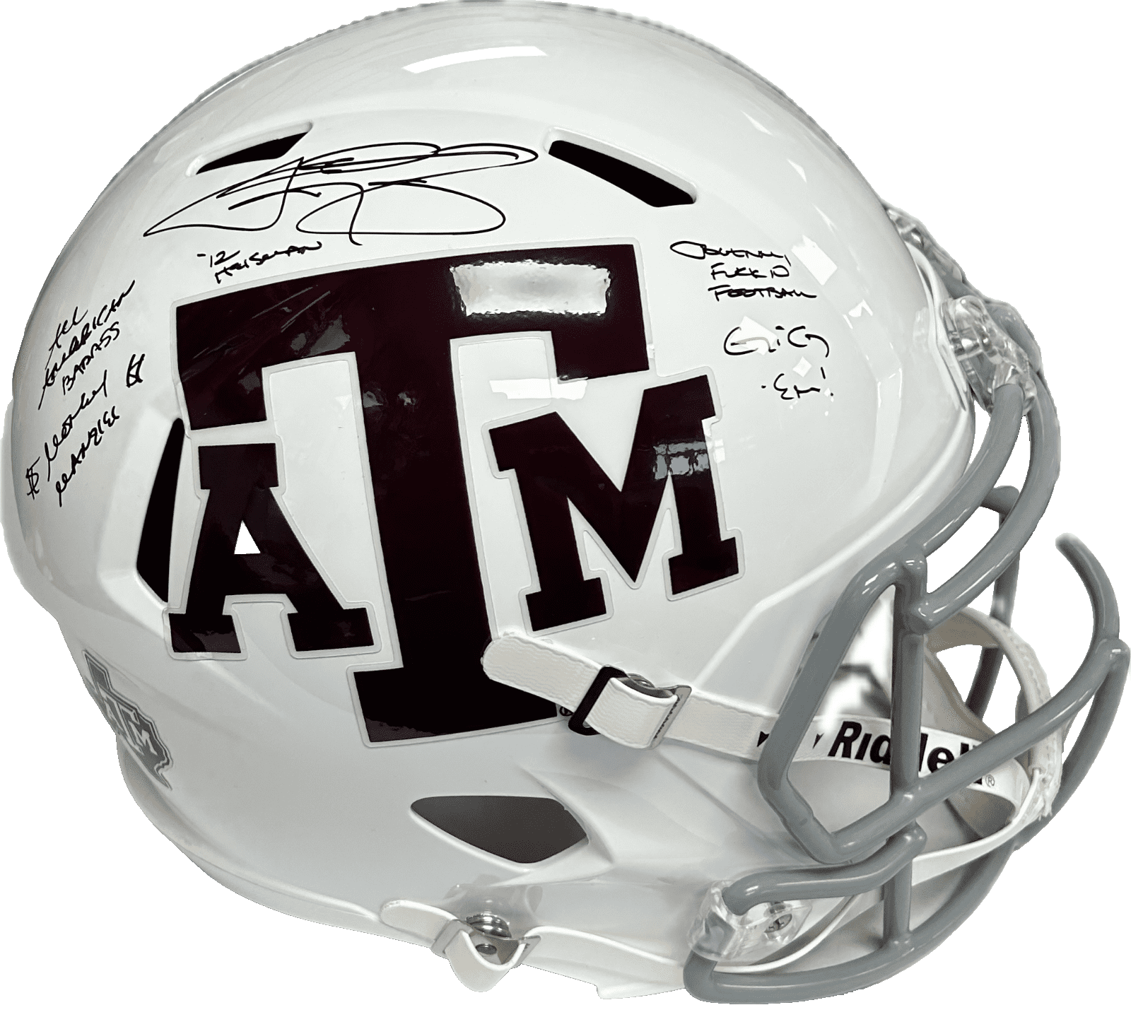 JOHNNY MANZIEL AUTOGRAPHED TEXAS A&M WHITE FULL SIZE HELMET JSA w 5 INSCRIPTIONS - Image 2