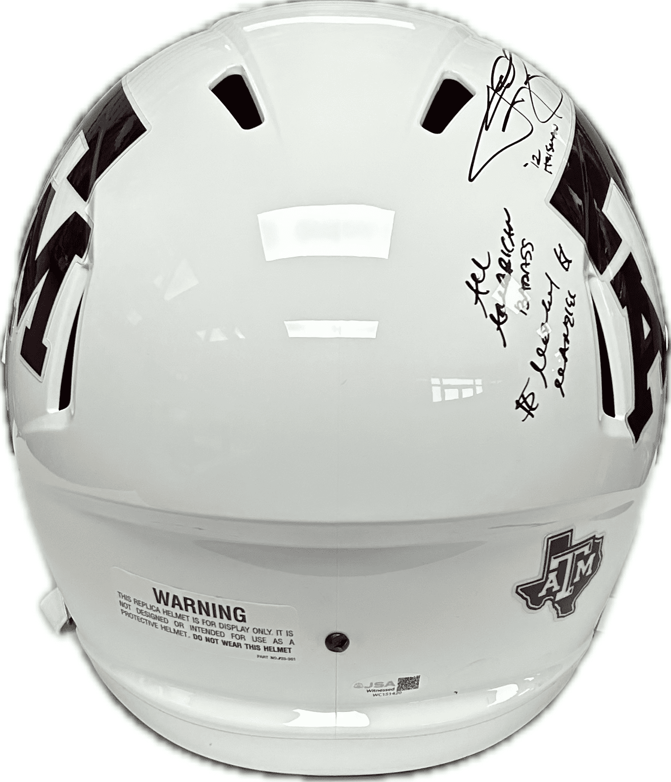 JOHNNY MANZIEL AUTOGRAPHED TEXAS A&M WHITE FULL SIZE HELMET JSA w 5 INSCRIPTIONS - Image 7