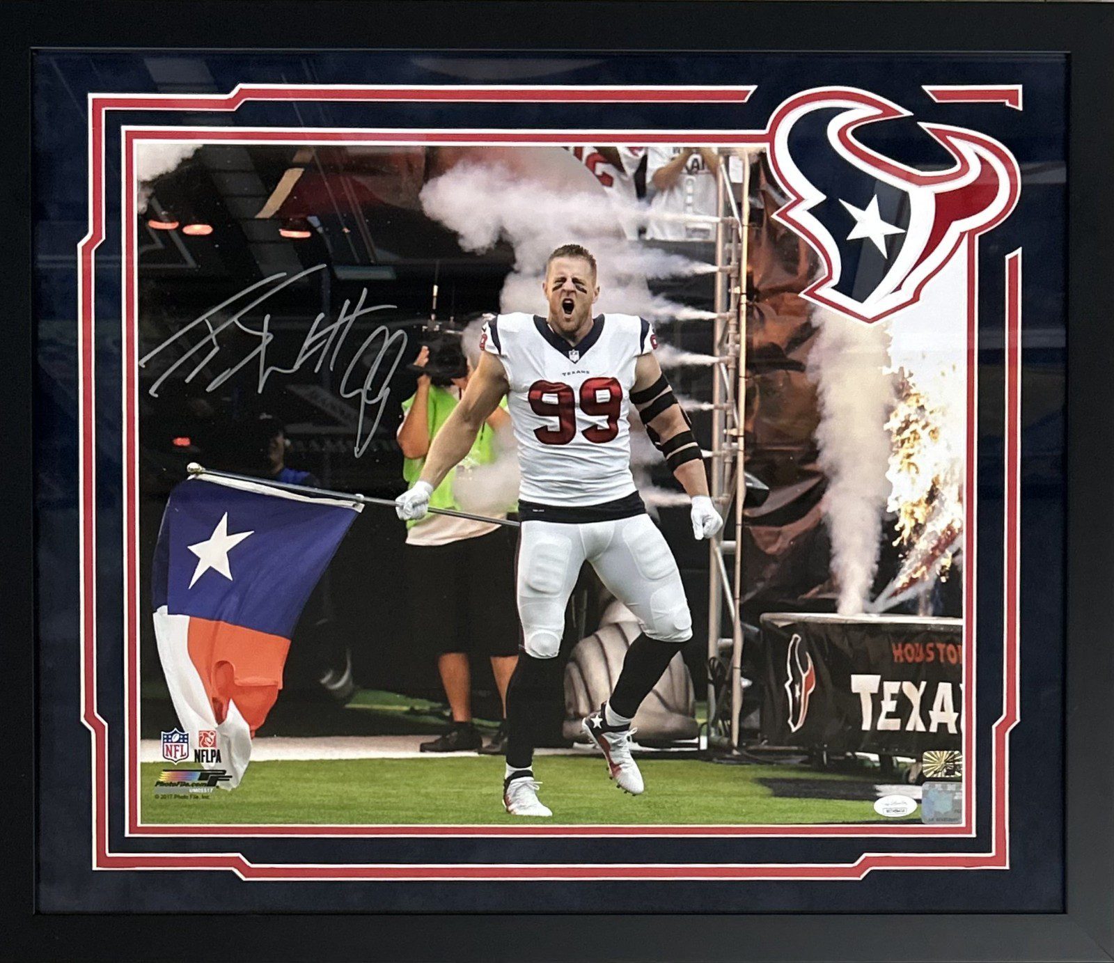 J.J. WATT AUTOGRAPHED FRAMED 16x20 PHOTO JSA HOUSTON TEXANS