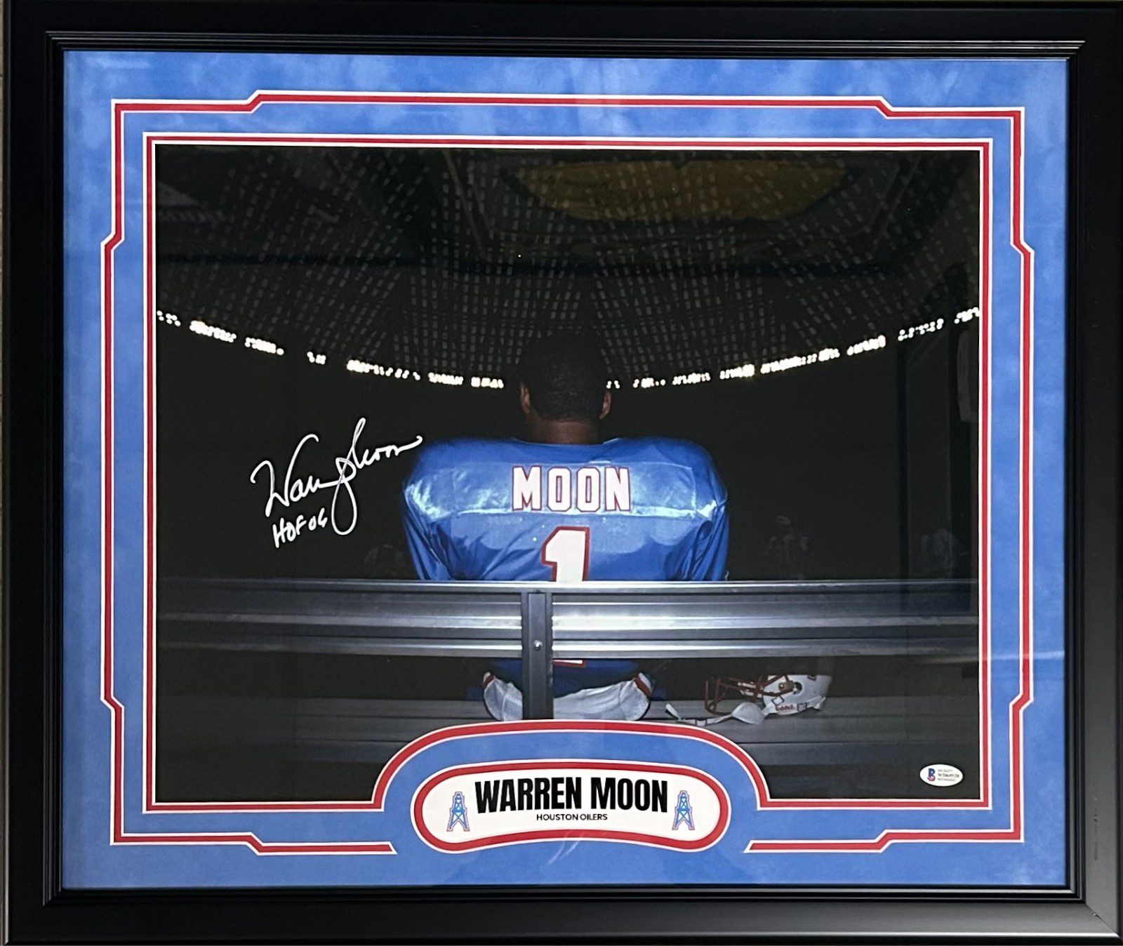 WARREN MOON AUTOGRAPHED FRAMED 16x20 PHOTO BECKETT HOUSTON OILERS