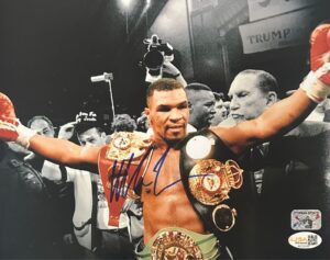 MIKE TYSON AUTOGRAPHED 8x10 PHOTO JSA & MIKE TYSON AUTHENTICATION BELTS BLUE