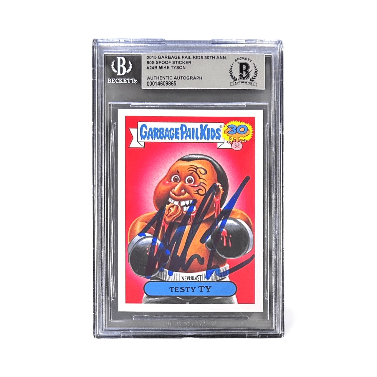 Mike Tyson Signed 2015 Garbage Pail Kids Card #24B Beckett 14609865 TESTY TY