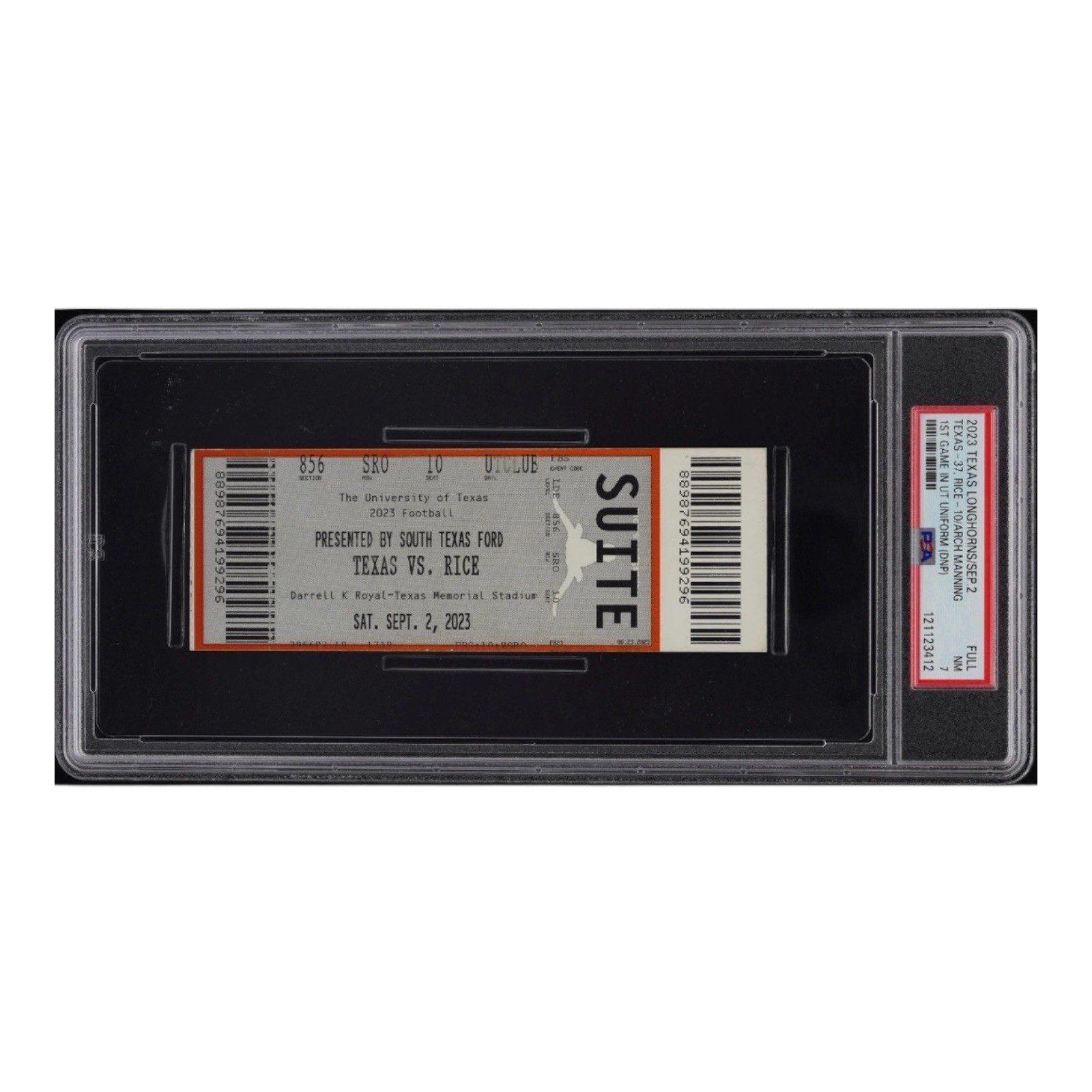 ARCH MANNING 9/2/23 TEXAS LONGHORNS FULL TICKET PSA/DNA 1st GAME IN UT UNIFORM