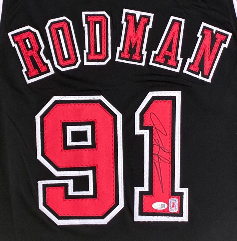 DENNIS RODMAN AUTOGRAPHED CUSTOM BLACK/RED JERSEY JSA