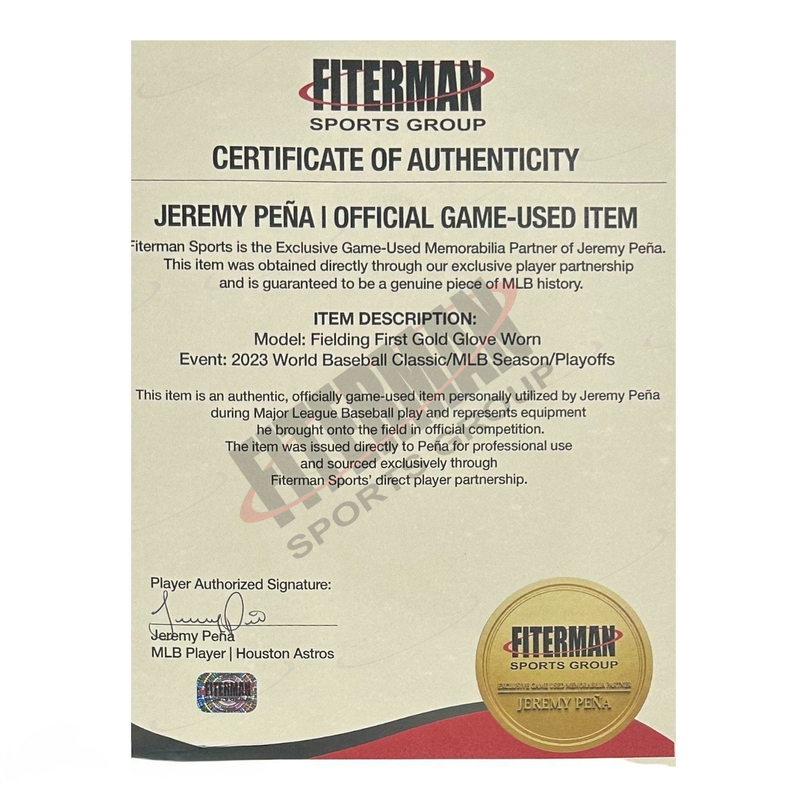 JEREMY PENA 2023 GAME USED RAWLINGS FIELDING GLOVE ‘23 WBC MLB SEASON & PLAYOFFS - Image 16