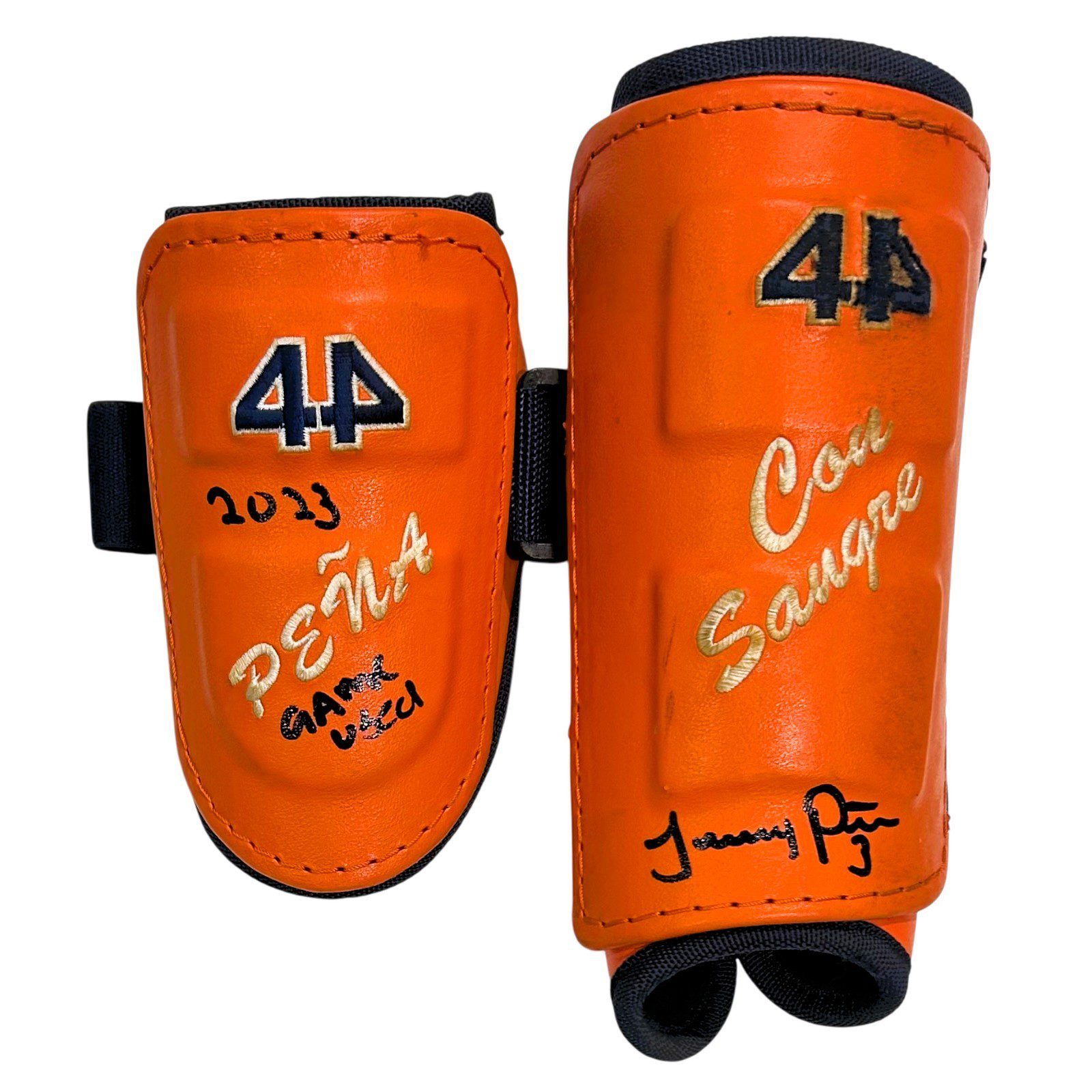 JEREMY PENA SIGNED 2023 SEASON GAME USED 44 PRO PROTECTIVE GEAR SET ORANGE