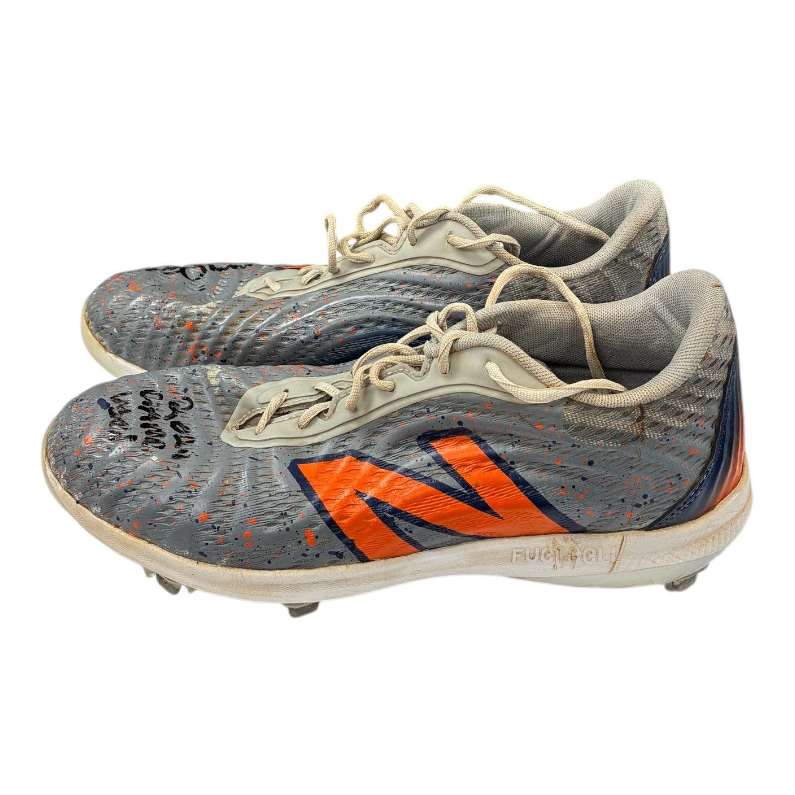 JEREMY PENA SIGNED 2024 SEASON GAME USED ASTROS WORN BASEBALL CLEATS GRAY/ORANGE - Image 3