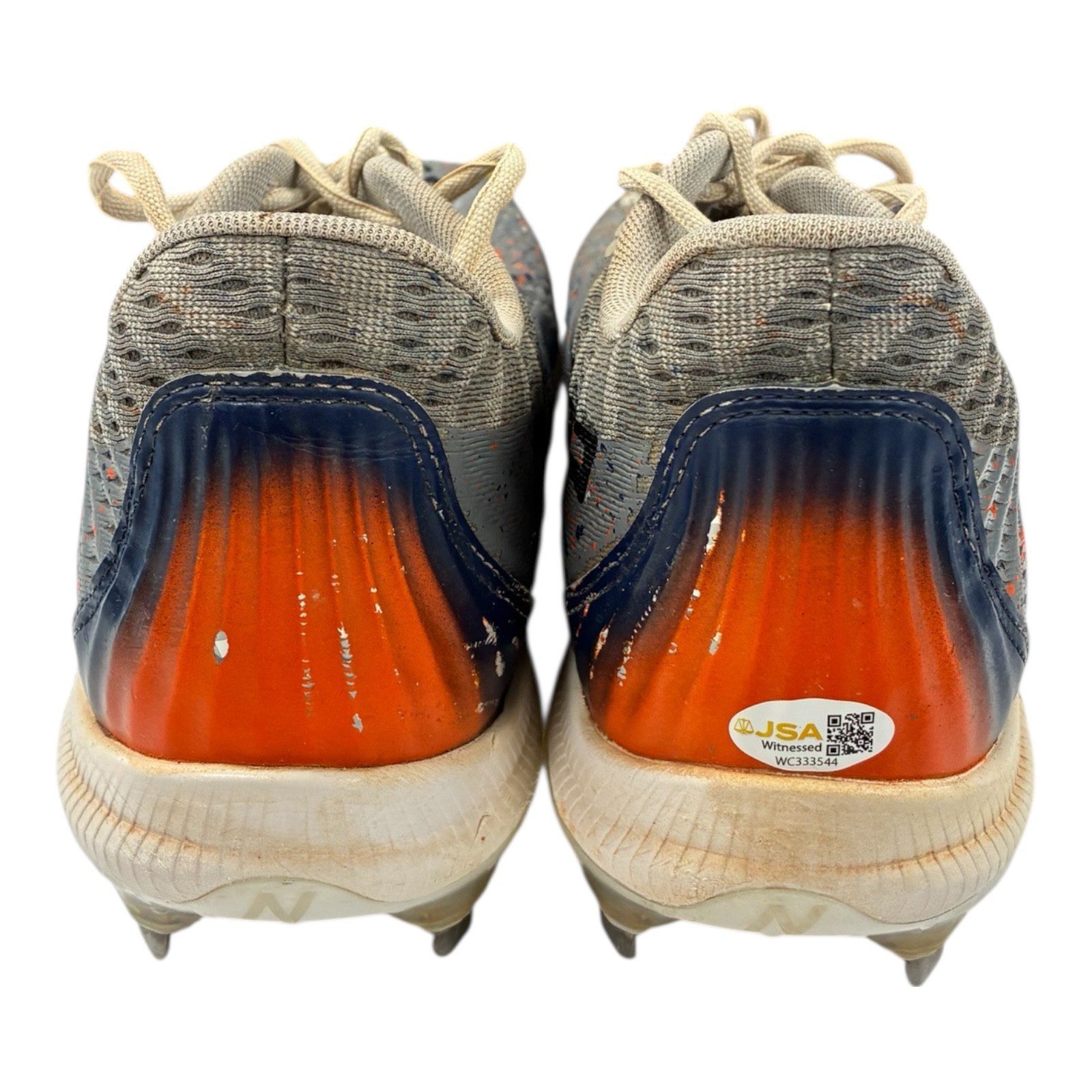 JEREMY PENA SIGNED 2024 SEASON GAME USED ASTROS WORN BASEBALL CLEATS GRAY/ORANGE - Image 4