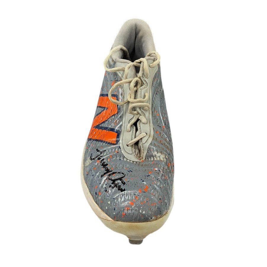 JEREMY PENA SIGNED 2024 SEASON GAME USED ASTROS WORN BASEBALL CLEATS GRAY/ORANGE - Image 5