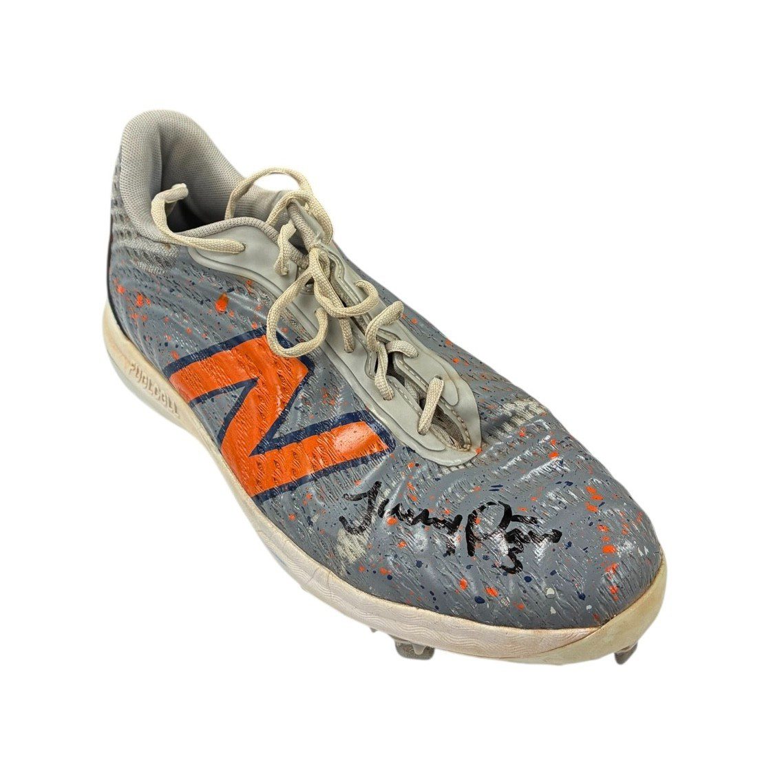 JEREMY PENA SIGNED 2024 SEASON GAME USED ASTROS WORN BASEBALL CLEATS GRAY/ORANGE - Image 6