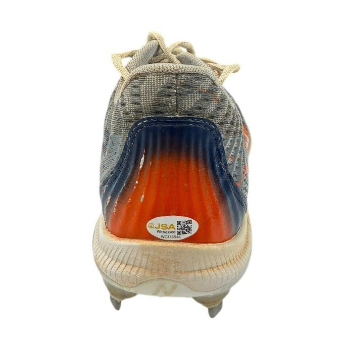 JEREMY PENA SIGNED 2024 SEASON GAME USED ASTROS WORN BASEBALL CLEATS GRAY/ORANGE - Image 9