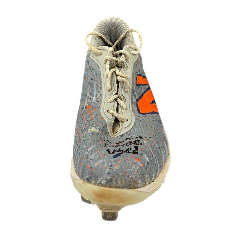 JEREMY PENA SIGNED 2024 SEASON GAME USED ASTROS WORN BASEBALL CLEATS GRAY/ORANGE - Image 11