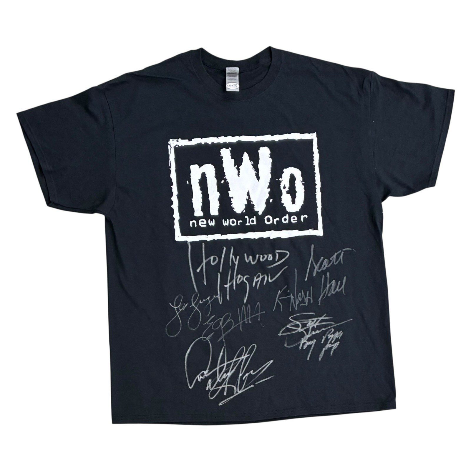 HULK HOGAN HALL NASH RODMAN LUGER STEINER BISCHOFF SIGNED BLCAK SHIRT JSA 47367