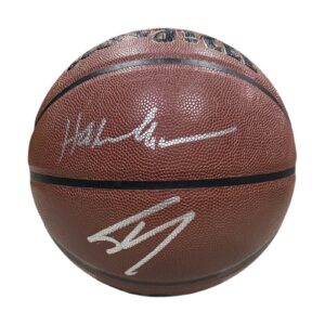 HAKEEM OLAJUWON & SHAQUILLE SHAQ O'NEAL AUTOGRAPHED TROPHY WILSON BASKETBALL JSA