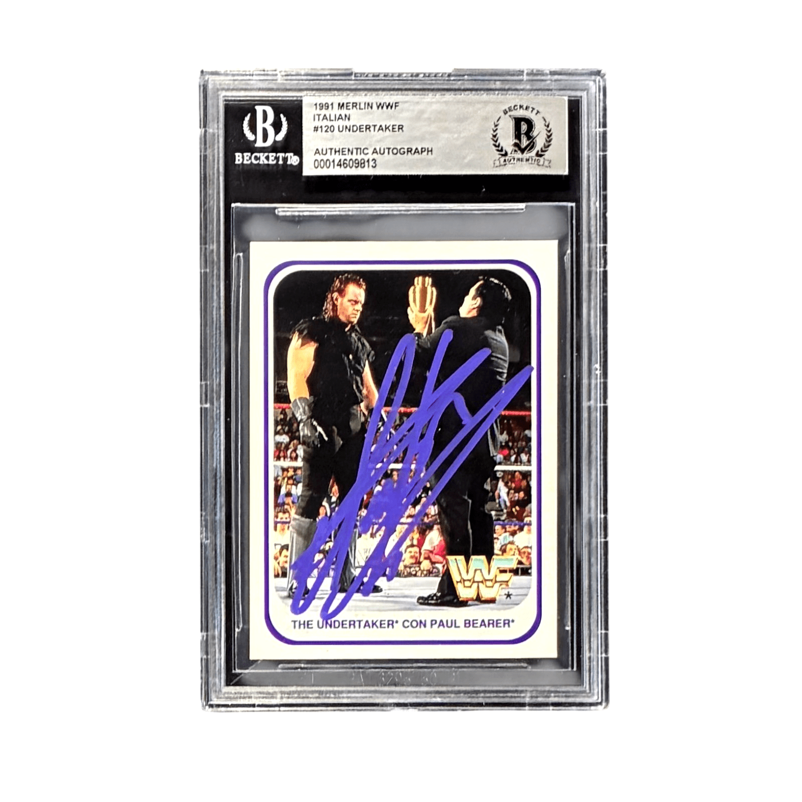 THE UNDERTAKER SIGNED 1991 MERLIN WWF ITALIAN RC CARD 120 BECKETT