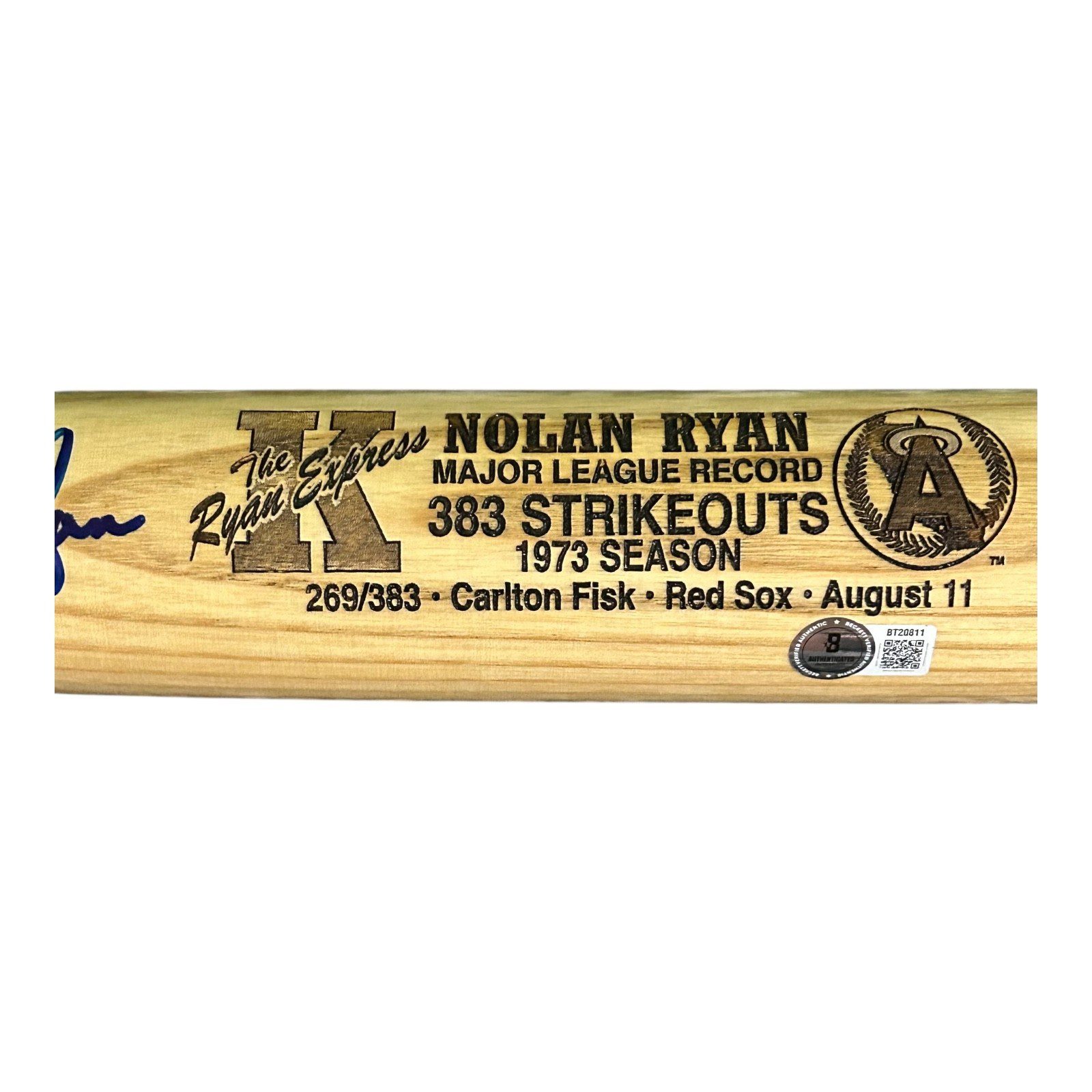 NOLAN RYAN AUTOGRAPHED COOPERSTOWN BAT CO. BAT BECKETT 383 STRIKEOUTS - Image 5