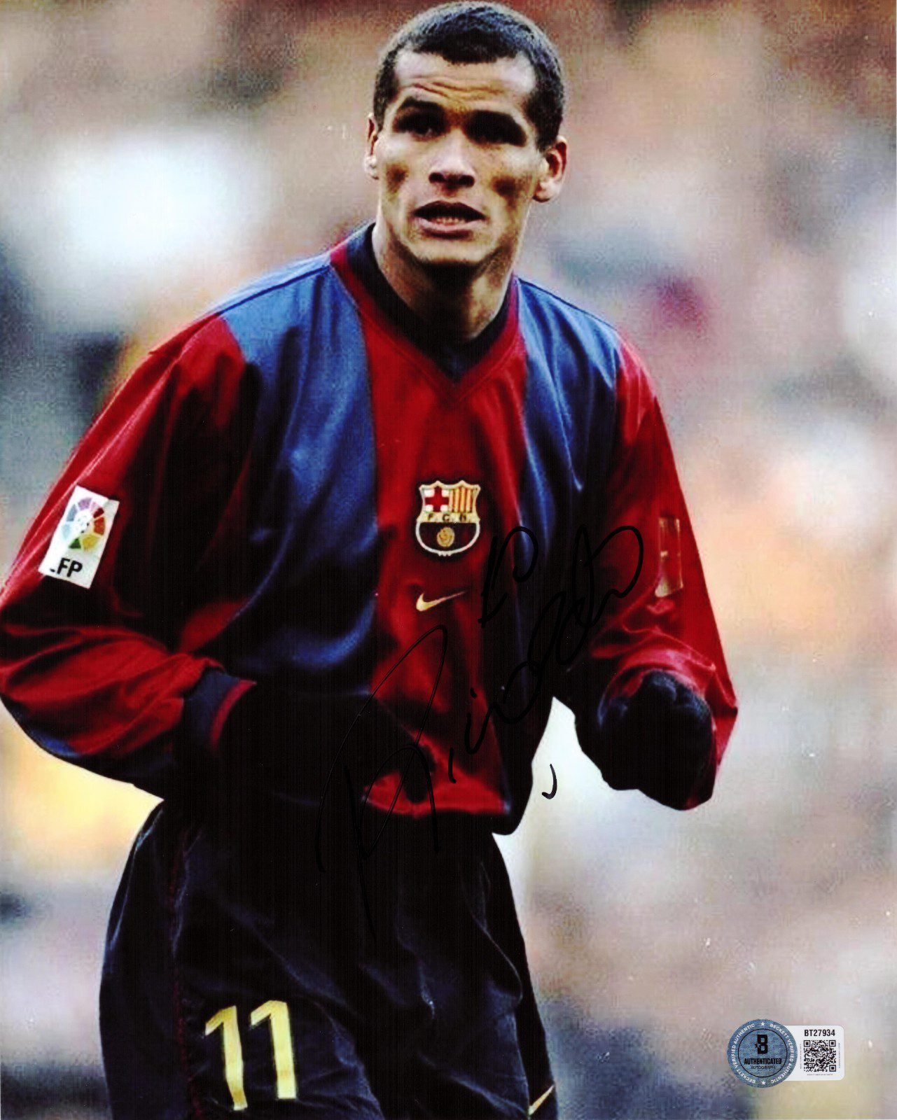 RIVALDO AUTOGRAPHED 8x10 BECKETT BT27934 BARCELONA BRAZIL