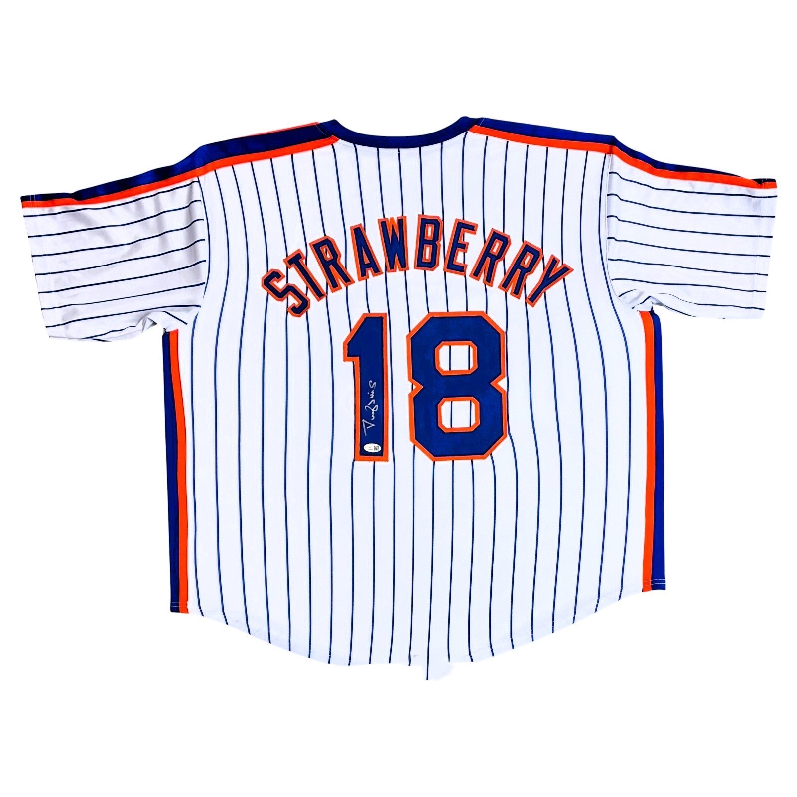 DARRYL STRAWBERRY AUTOGRAPHED STRIPES WHITE/BLUE/ORANGE CUSTOM JERSEY JSA