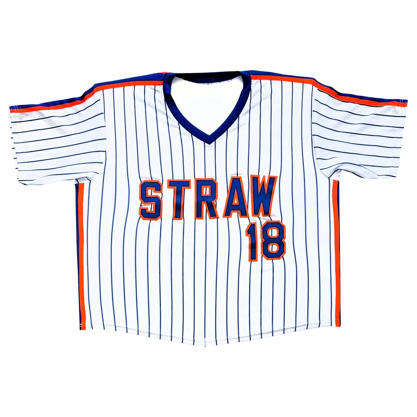DARRYL STRAWBERRY AUTOGRAPHED STRIPES WHITE/BLUE/ORANGE CUSTOM JERSEY JSA - Image 3