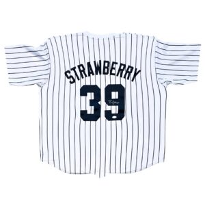 DARRYL STRAWBERRY AUTOGRAPHED STRIPES WHITE/BLUE CUSTOM JERSEY JSA