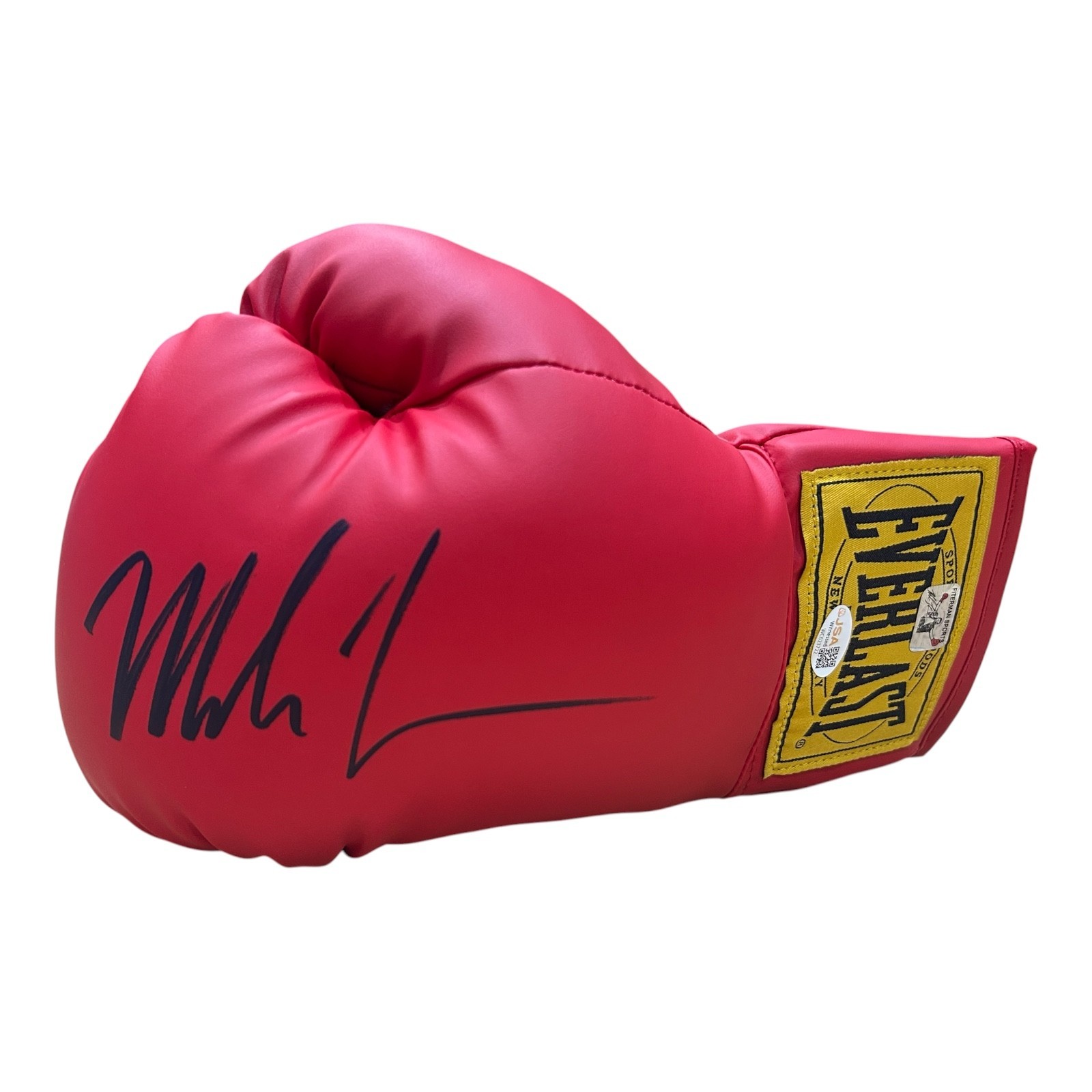 MIKE TYSON AUTOGRAPHED RED BOXING GLOVE JSA & MIKE TYSON AUTHENTICATION L GOLD