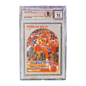 MARK JACKSON STICKER SIGNED 1990-91 NBA HOOPS CARD #205 Beckett 19308395 AUTO 10