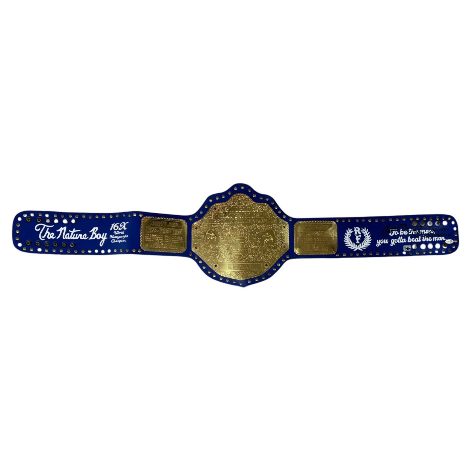 RIC FLAIR AUTOGRAPHED CUSTOM BLUE & GOLD BELT JSA NATURE BOY 16x Wooooo BLACK