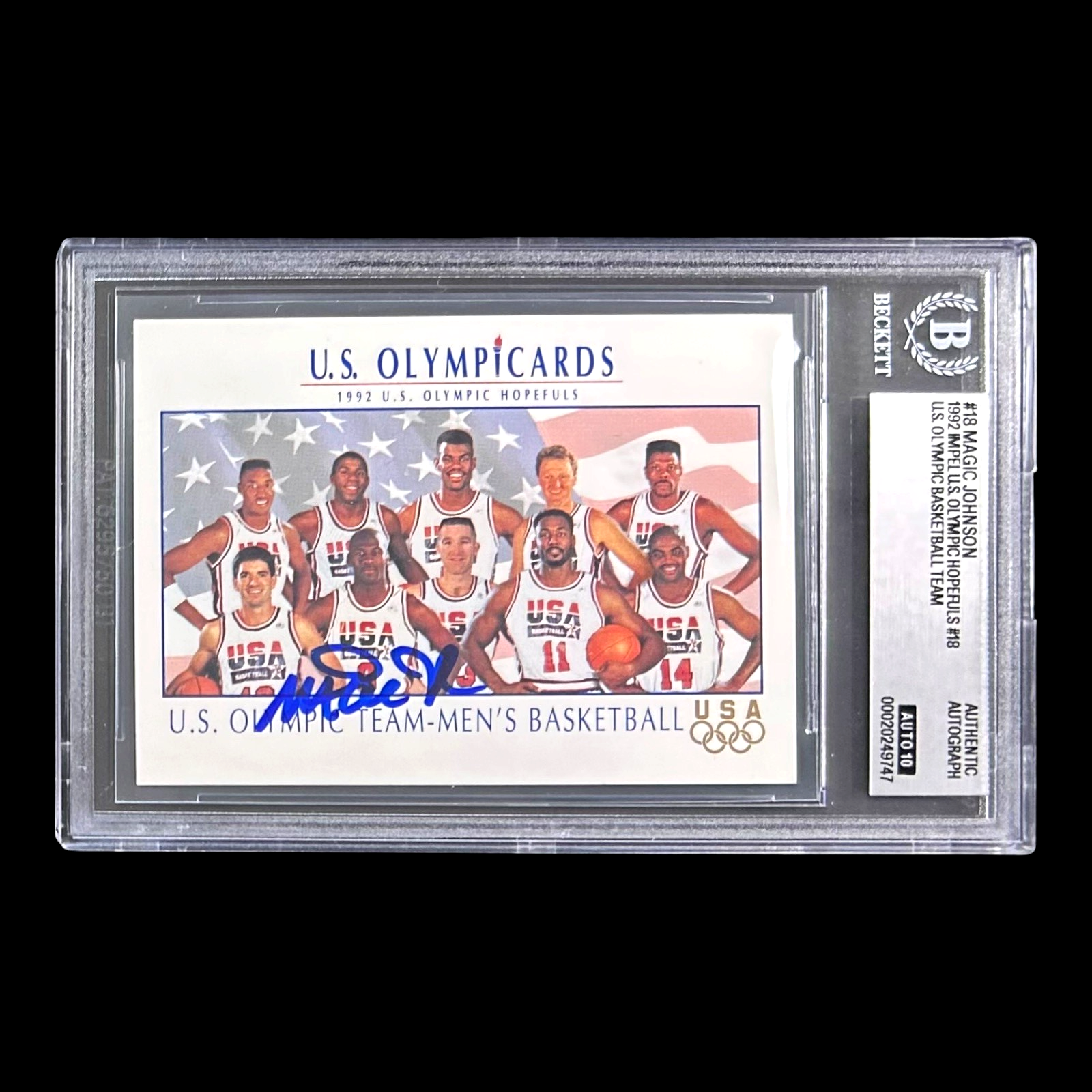 MAGIC JOHNSON SIGNED 1992 IMPEL US OLYMPICS CARD #18 BECKETT 202249747 Auto 10