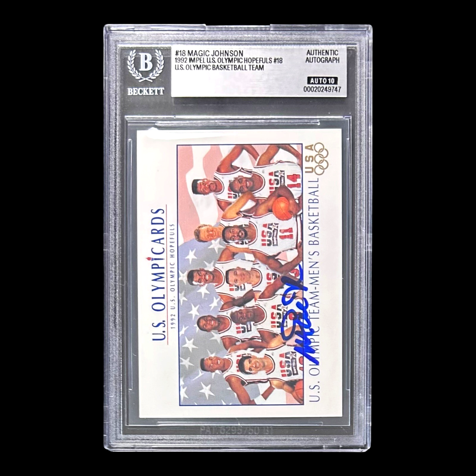 MAGIC JOHNSON SIGNED 1992 IMPEL US OLYMPICS CARD #18 BECKETT 202249747 Auto 10 - Image 2