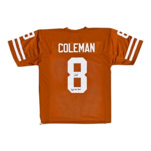 CAM COLEMAN SIGNED CUSTOM ORANGE JERSEY JSA AUTHENTICATED HOOK 'EM HORNS