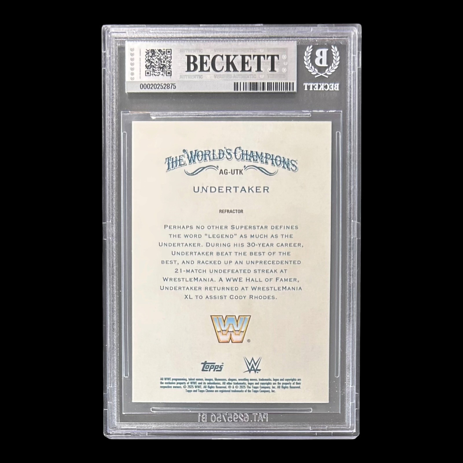 UNDERTAKER SIGNED 2025 TOPPS CHROME WWE ALLEN & GINTER Card #AGUTK BAS 20252875 - Image 2