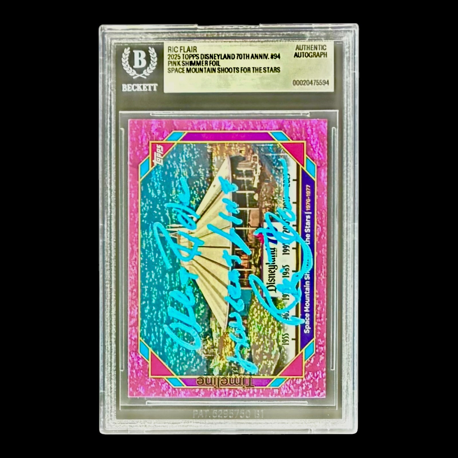 RIC FLAIR SIGNED 2025 TOPPS DISNEYLAND SPACE MOUNTAIN CARD #94 BECKETT 20475594 - Image 2