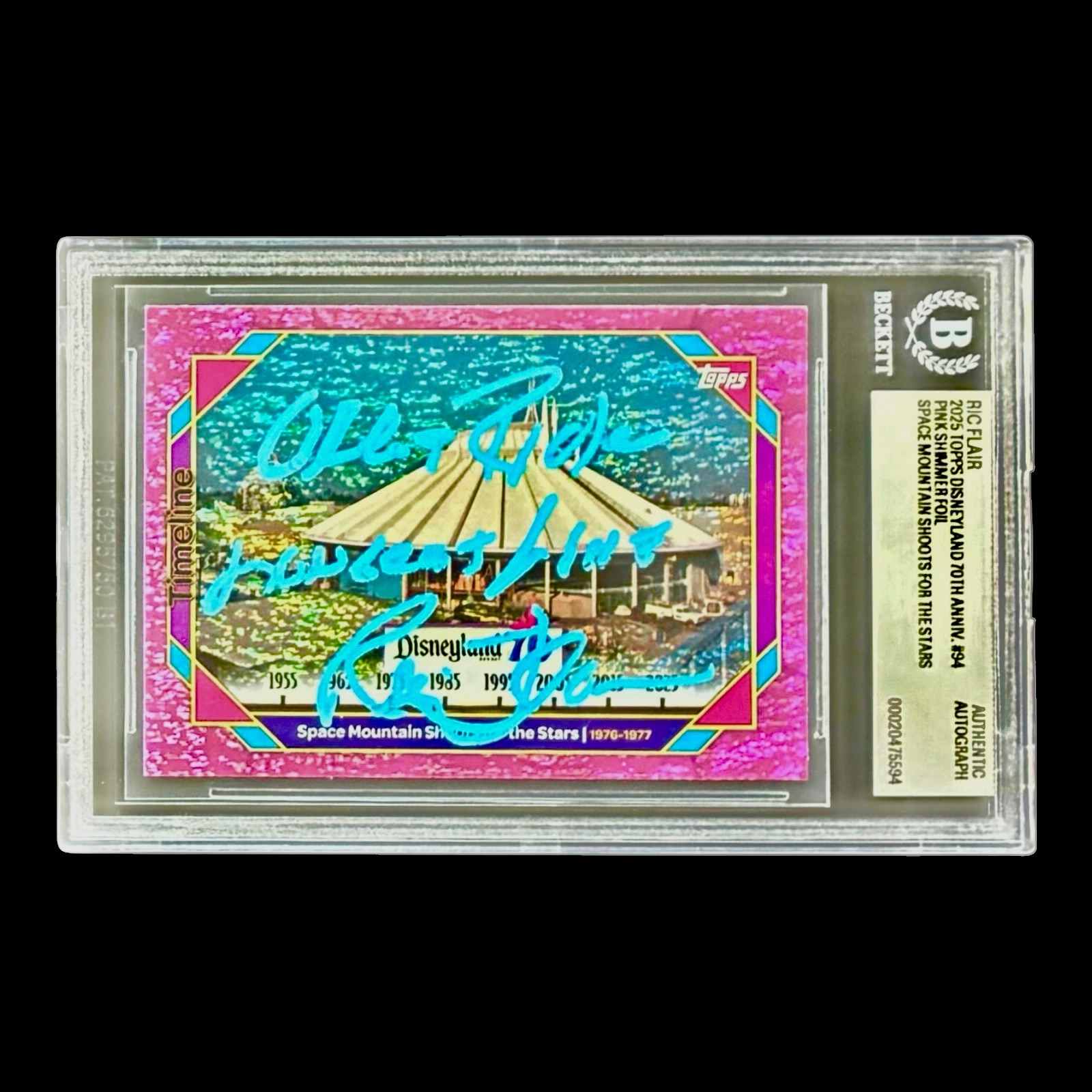 RIC FLAIR SIGNED 2025 TOPPS DISNEYLAND SPACE MOUNTAIN CARD #94 BECKETT 20475594