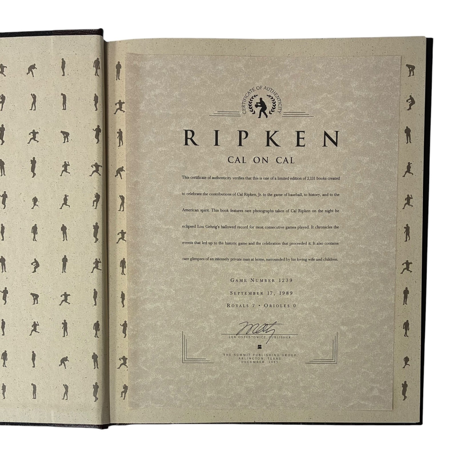CAL RIPKEN JR SIGNED 2131 LEATHER BOUND BOOK "RIPKEN CAL ON CAL" WITH COA #1239 - Image 5